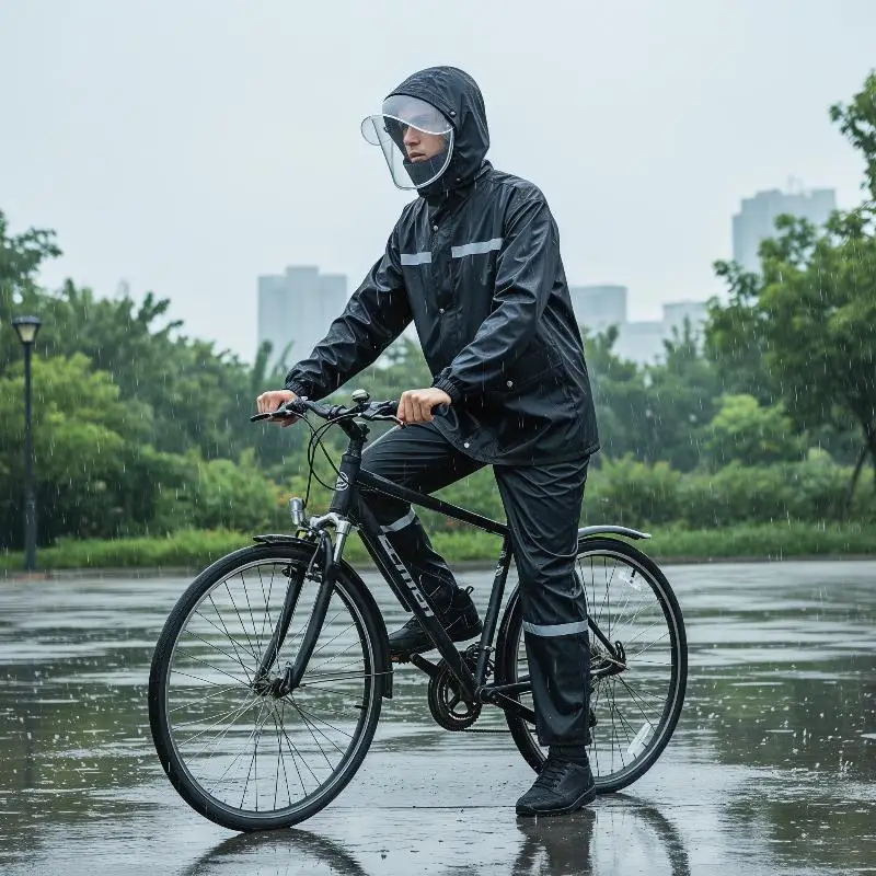 Full Body Raincoat And Rainpants Suit For Electric Bicycle Motorcycle Reflective Split Design For Takeaway Riding Storm Protec - view 2