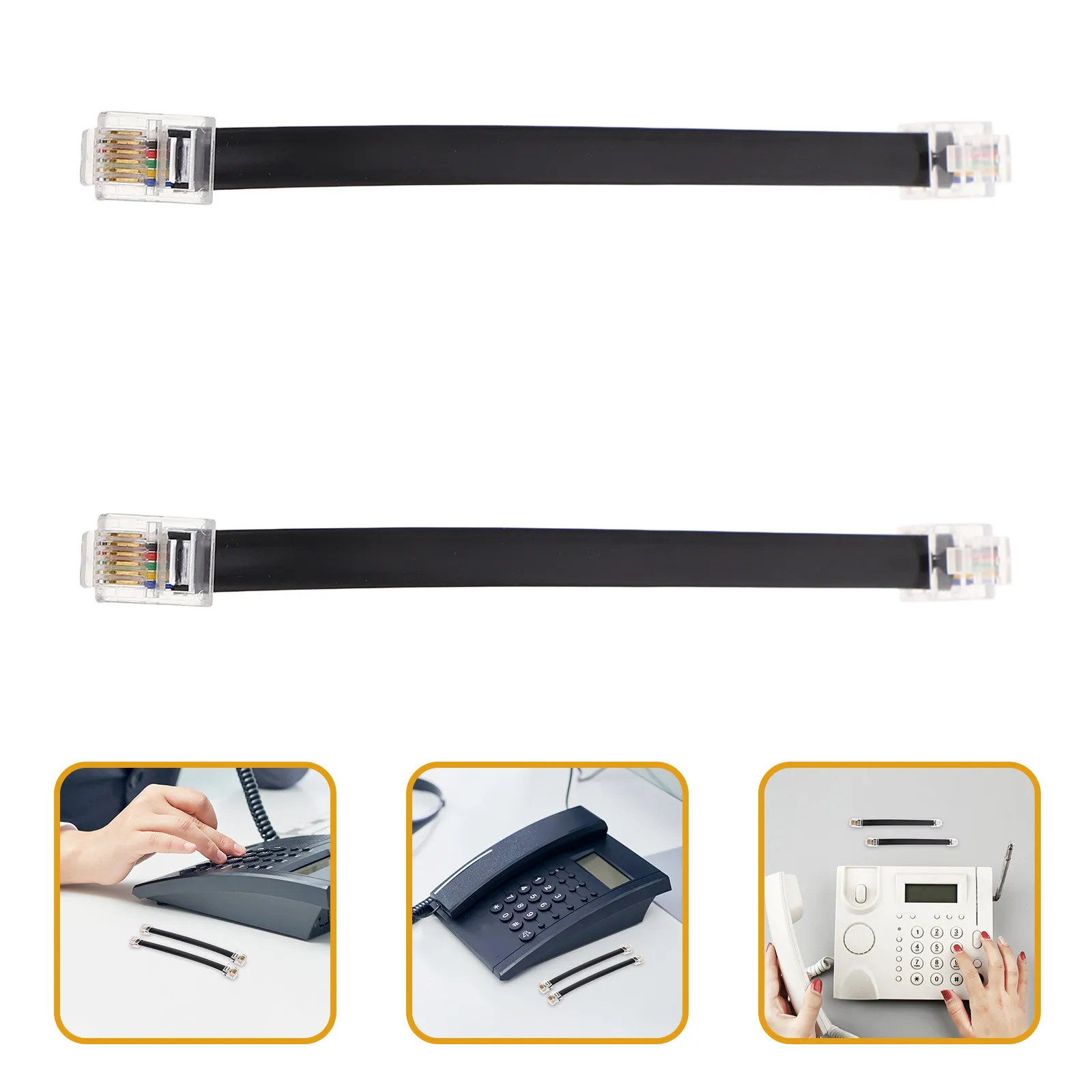 2Pcs Flat Telephone Line Cable 6-Core Straight Male to Male Rj11 Connector for Home Office Landline Phone Stable Signal