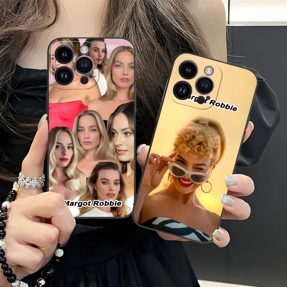 Margot Robbie Mobile Cell Phone Case for iPhone 16 15 14 13 12 11 X XR XS 8 7 Pro Max Plus Mini Black Soft Phone Cover Shell