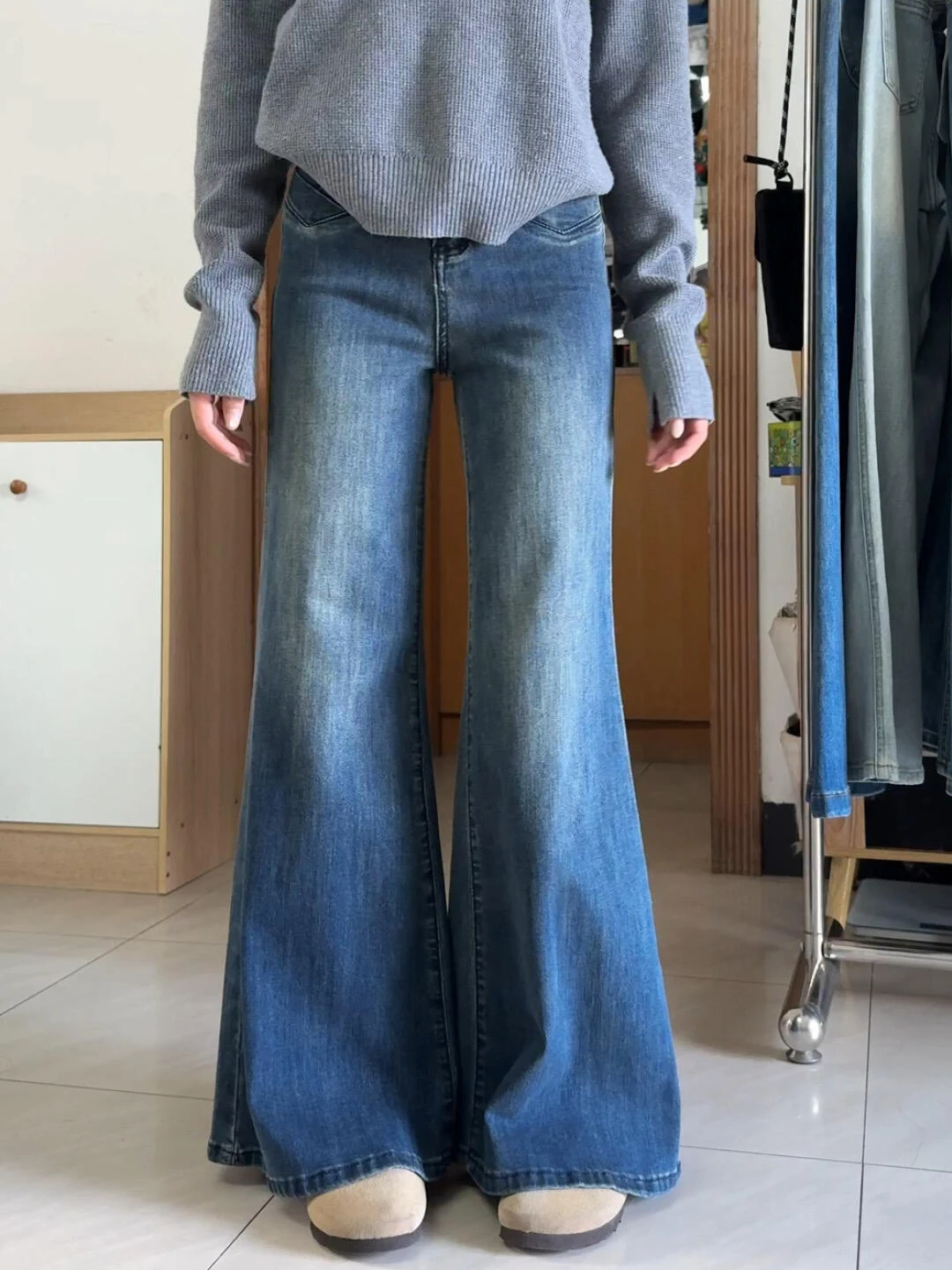 

High Waist Wide Leg Denim Jeans Women's Retro Sle Loose Fit Large Size Bell Bot Casual Wear All Season Long