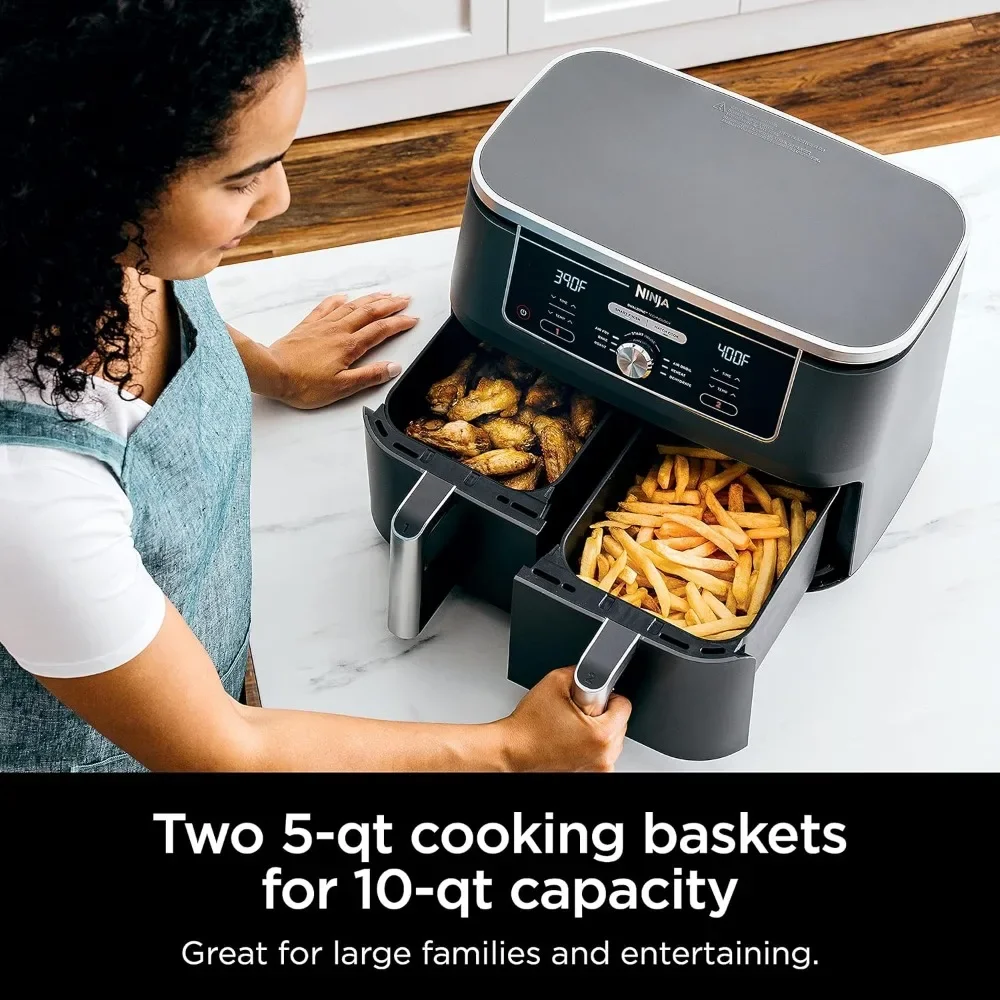 DZ401 Foodi 10 Quart 6-in-1 DualZone XL 2-Basket Air Fryer with 2 Independent Frying Baskets, Match Cook & Smart Finish to Roast