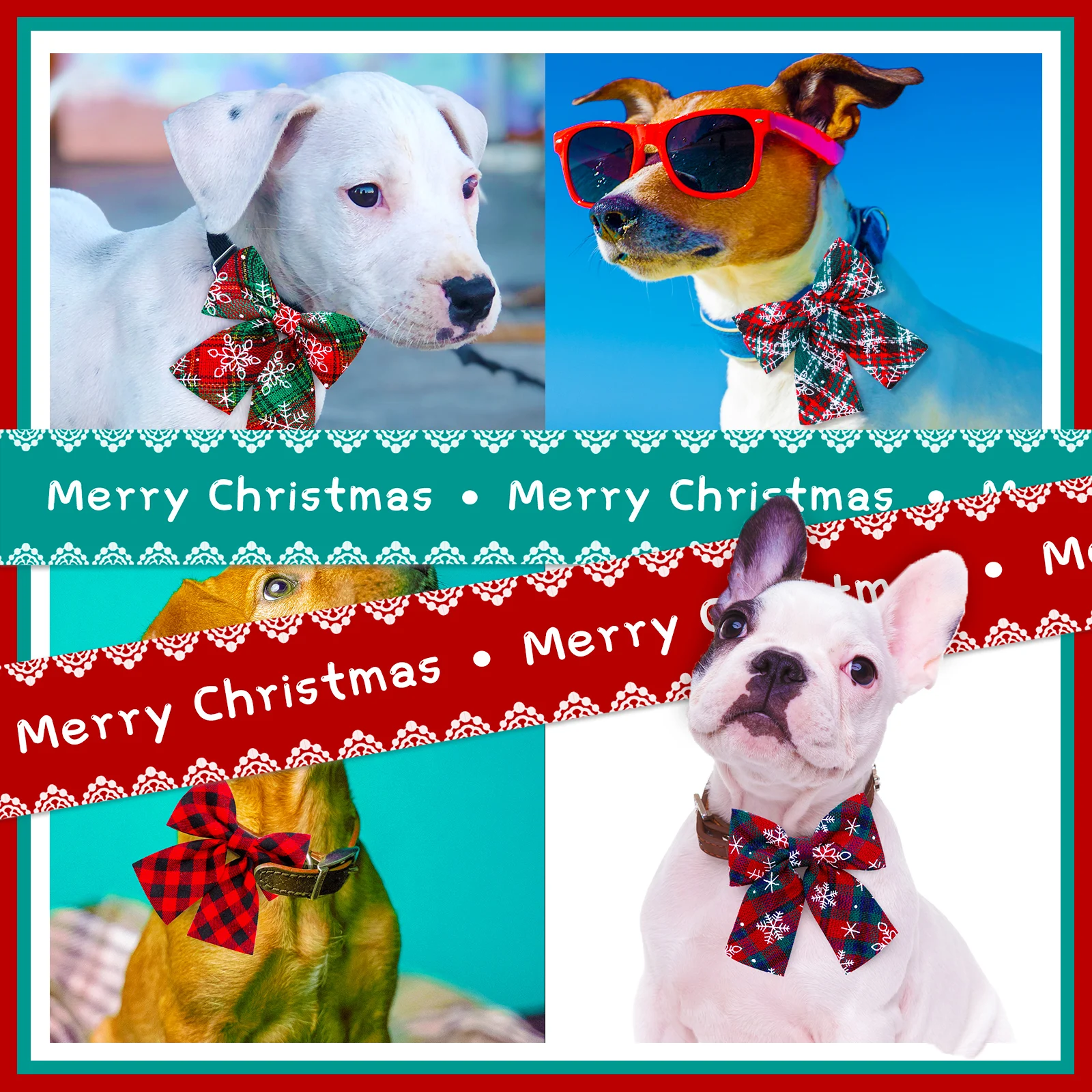 2PCS Movable Winter Dog Collars With Elastic Bands Christmas Bow Ties For Small Dog Pet Dogs Grooming Supplies Dog Bowties