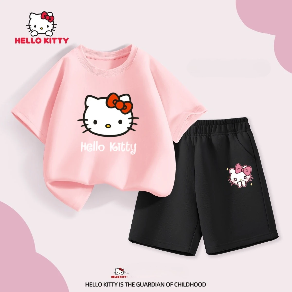 

Sanrio Summer Baby Girls 100% Cotton Clothes Set Kid Children Cute Hello Kitty Printed Short Sleeve T-shirts Top and Shorts Suit
