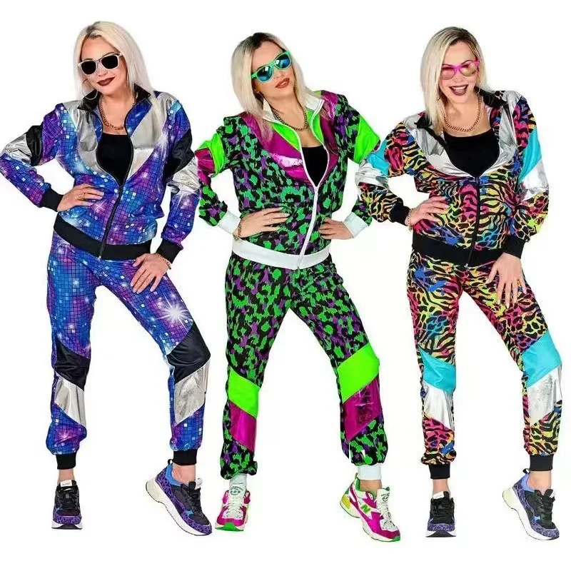 80s disco tracksuit jacket and pants jogging suit retro-style carnival-themed party  cosplay costumes