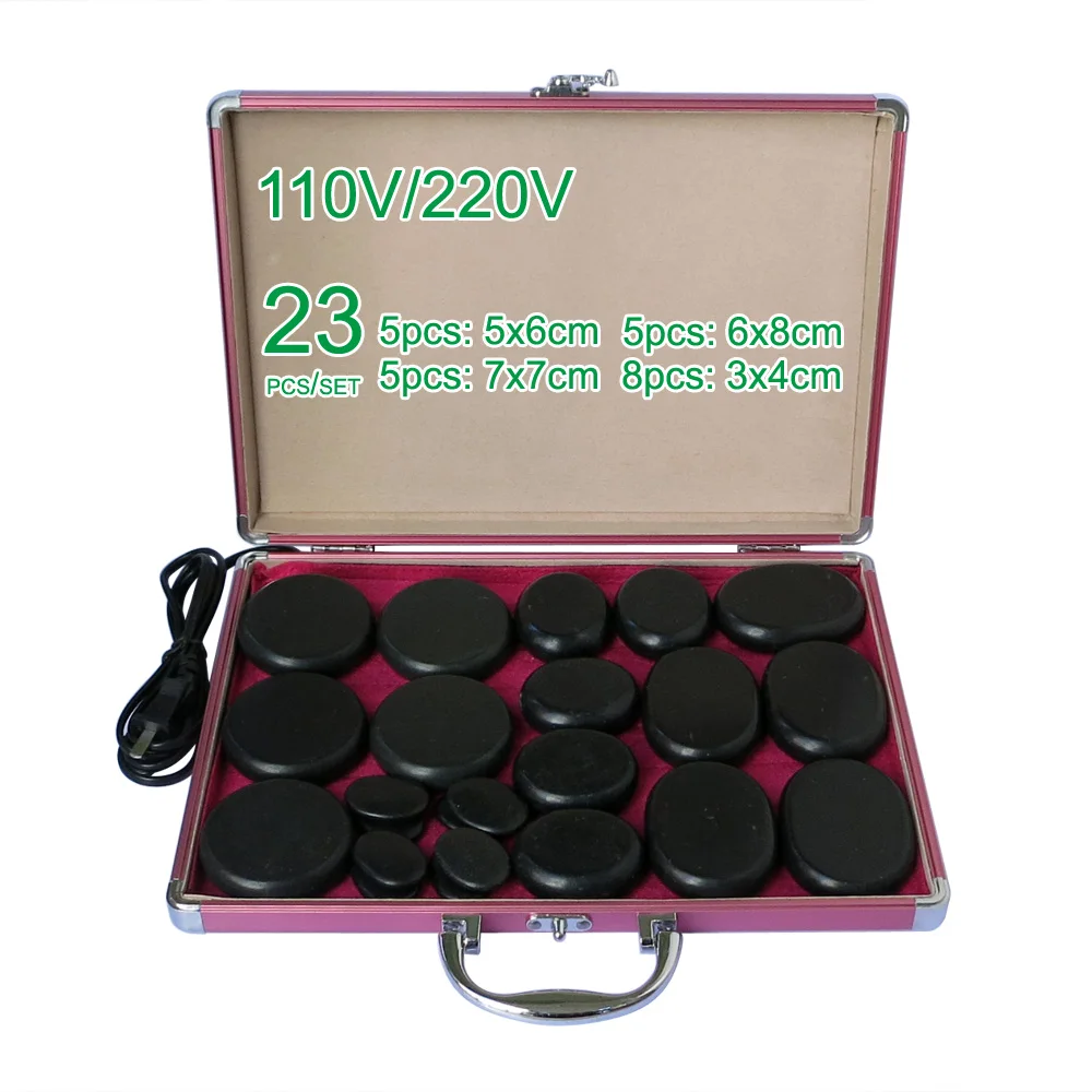 NEW wholesale & retail electrical heating 220V SPA hot energy stone 23pcs/set with heat box (model 5+5+5+8)