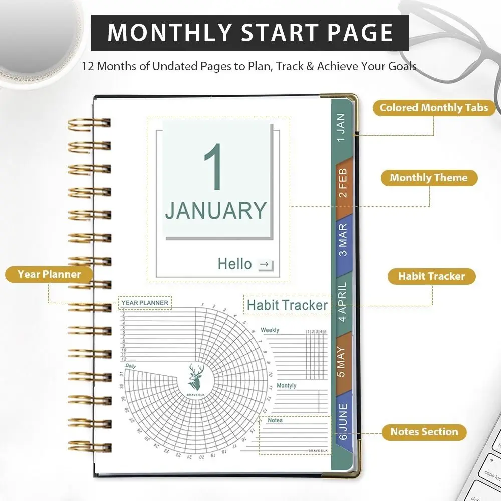 Index Tags 2027 Planner Notebook A5 Size Simple Design Coil Diary Book Spiral Binding Clock In Function Spiral Notebook