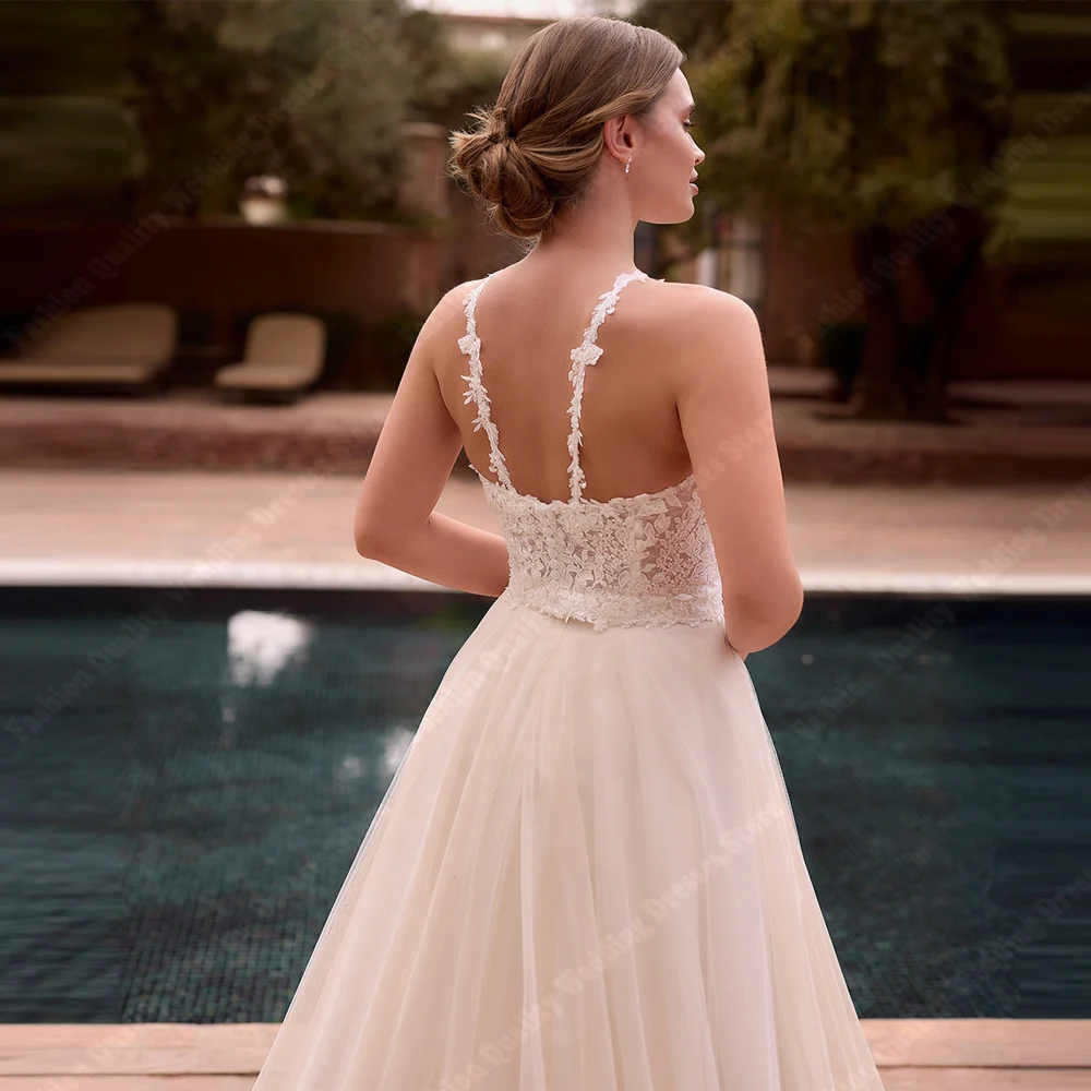 Schöne Spitze Druck Frauen Brautkleider Sexy Ärmellose Vintage Brautkleider Glänzende Aufkleber Design Vestidos De Novia Angepasst