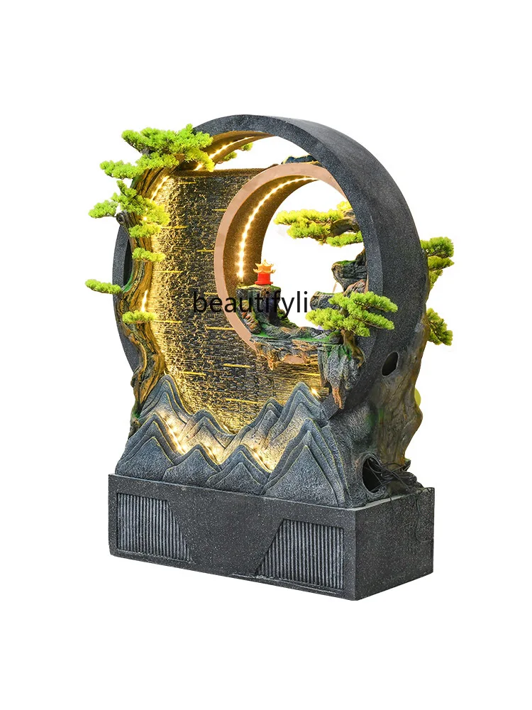 Water Curtain Wall Rockery Fountain Decoration Water Screen Floor-Standing Decorations Fengshui Wheel Make a Fortune