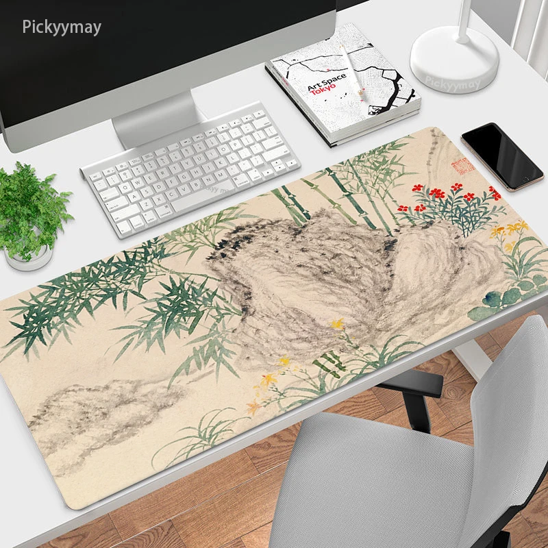 

100x55 Mousepad Large Mouse Pad Masuepad Computer Keyboard Retro Chinese Art Ancient Painting Desk Mat Accessories Table Carpet