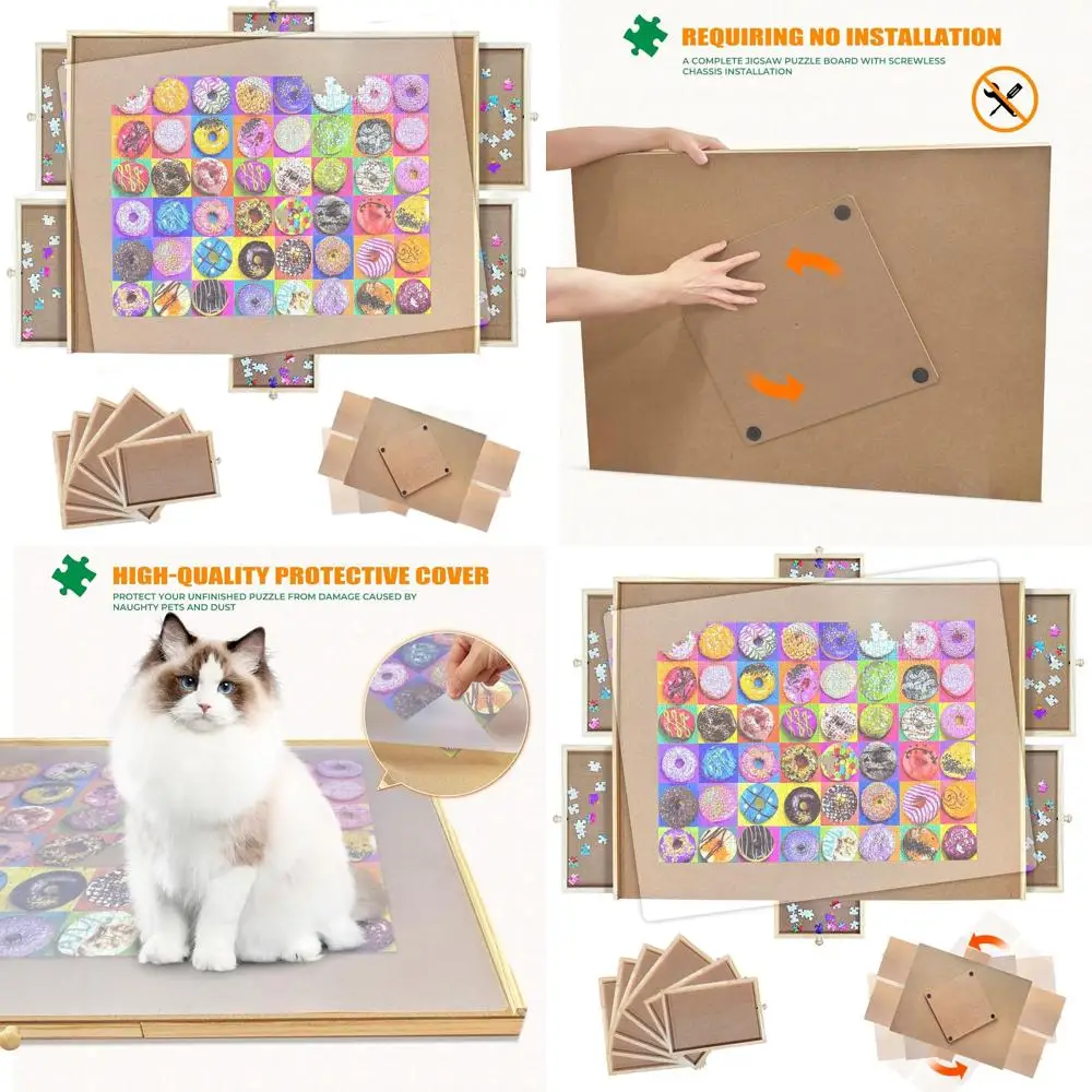 

1500-Piece Wooden Puzzle Board with Storage Drawers and Cover - Family Jigsaw Table for Adults and Kids