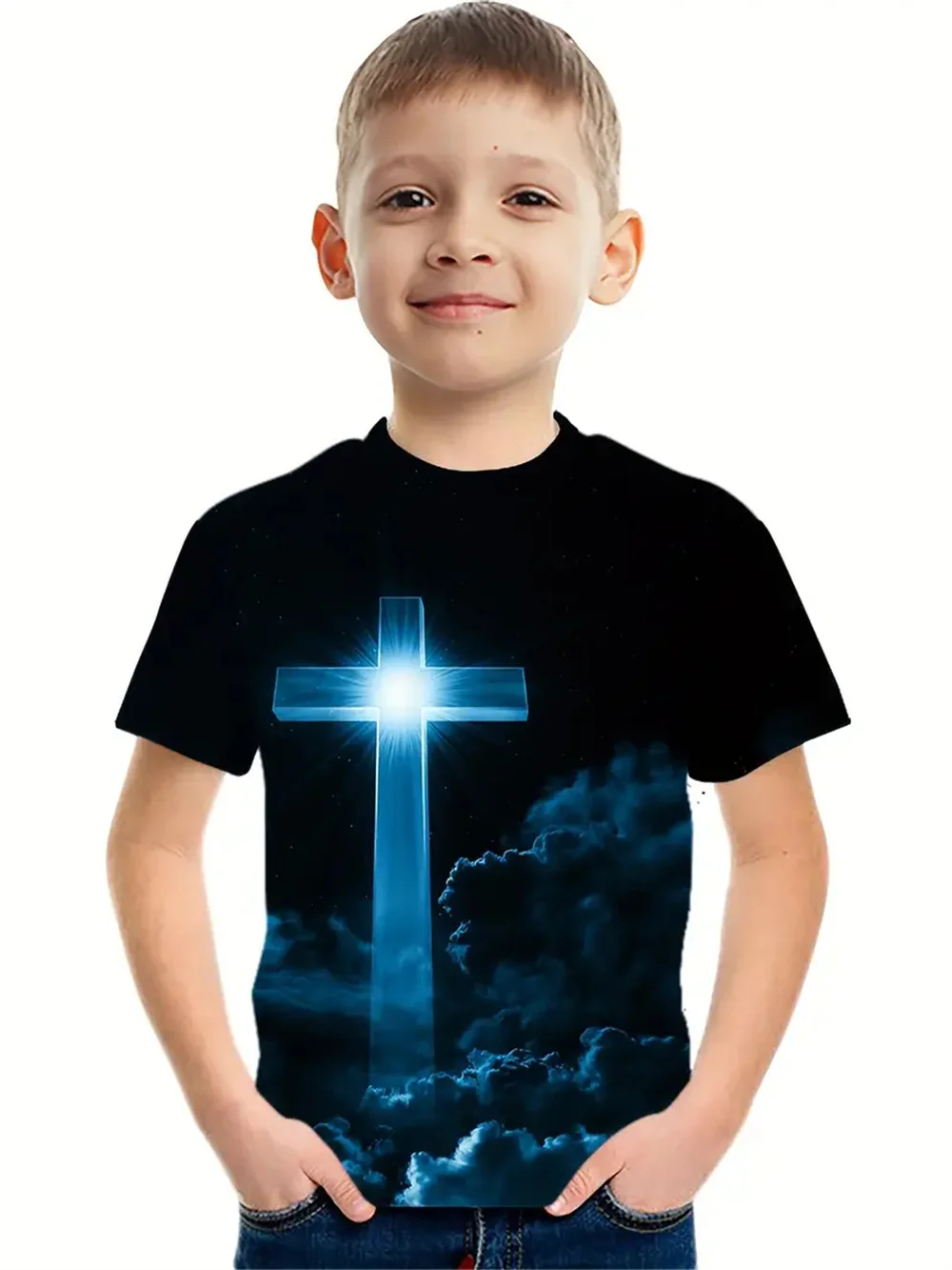 Cross 3d Print Tee Shirt Kids Boys Clothes Short Sleeve Casual Children's Clothing Fashion T Shirt For Boys