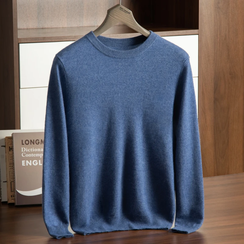 High-Grade 100% Cashmere Sweaters Winter Fashion Warm Men\'s Sweater Solid Slim Fit Men Pullover Autumn Casual Round Collar Shirt