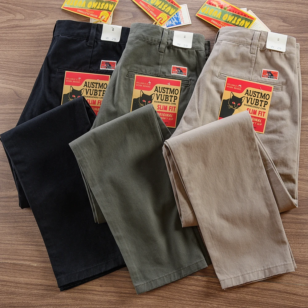 2025 Spring Autumn New American Retro Twill Woven Driving Pants Men's Simple 100% Cotton Washed Chino Straight Casual Trousers 10 Sf13d4de16f034998a8da87628a42a9aem