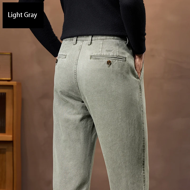 Thicken Autumn Winter Pants Man Straight Loose Mid Rise Black Brown Denim Casual Trousers For Men Size 40 42 44