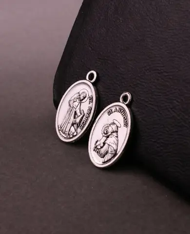 Cottvott 30Pcs Double-Sided Oval St.Anthony Saint Francis Medallion Pendant Chaplet Rosary Bracelet Charms Jewelry Making Parts