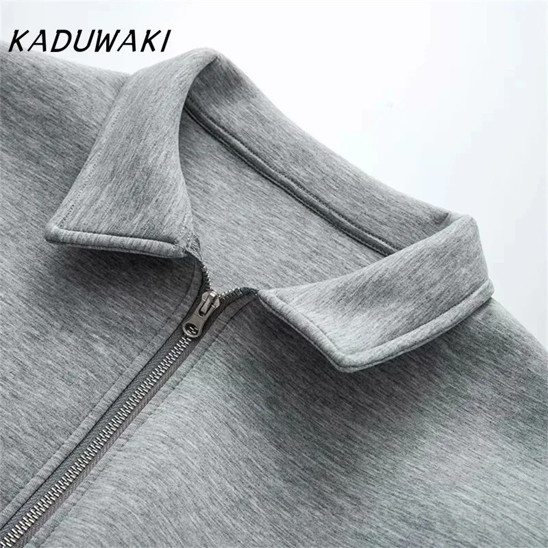 KADUWAKI Jarní dámský všestranný potápěčský oblek s klopou a efektem látky, pilotní kapsa, ležérní kabát, nový produkt, jednobarevná volná bunda na zip - náhled 2