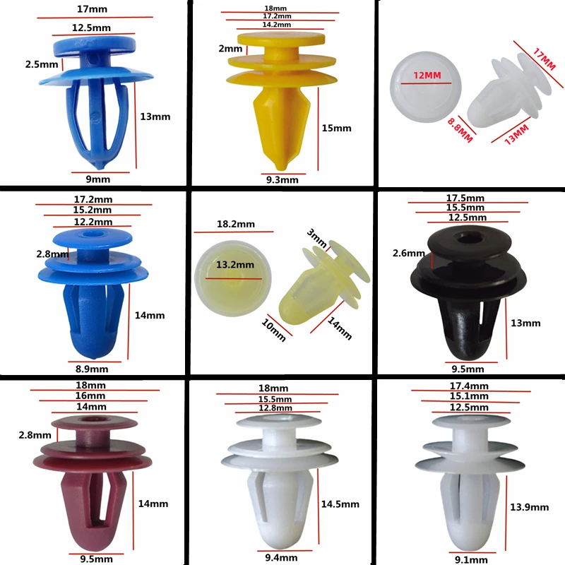 20Pcs For 9mm 9.5mm 10mm Hole Universal Auto Door Trim Panel Retainer Fastener Clips Car Door Panel Guard Wheel Eyebrow Clip
