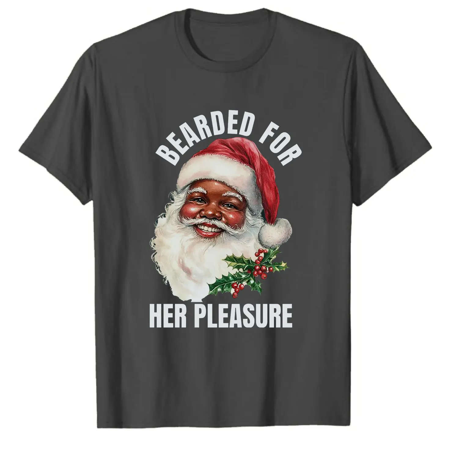 Funny Matching Christmas Couple T-Shirts Raunchy Xmas Tees Beard and Trimmed Black Santa Printed T-shirt Tops Fashion All-match