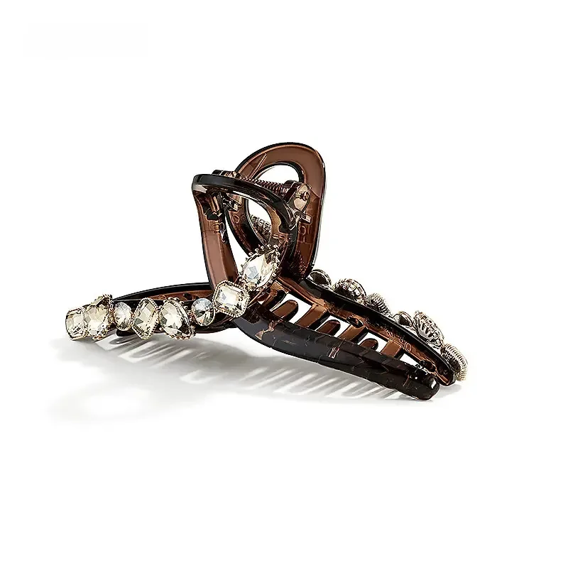Elegant Luxury Amber Pattern Rhinestone Hair Claw Clip Sparkly Crystal Shark Clip For Daily Commute Hanfu Party Women Hair Wear
