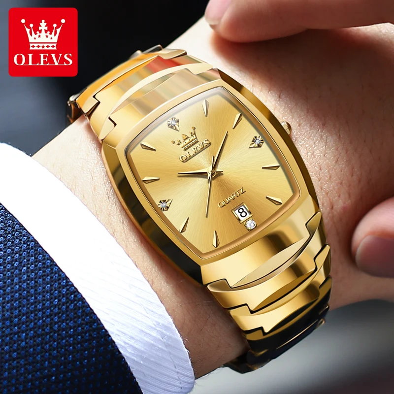 OLEVS New Quartz Watch for Men Tungsten Steel Strap Luxury Gold Wristwatch Calendar Clock Original Quartz Wristwatch Male 7006