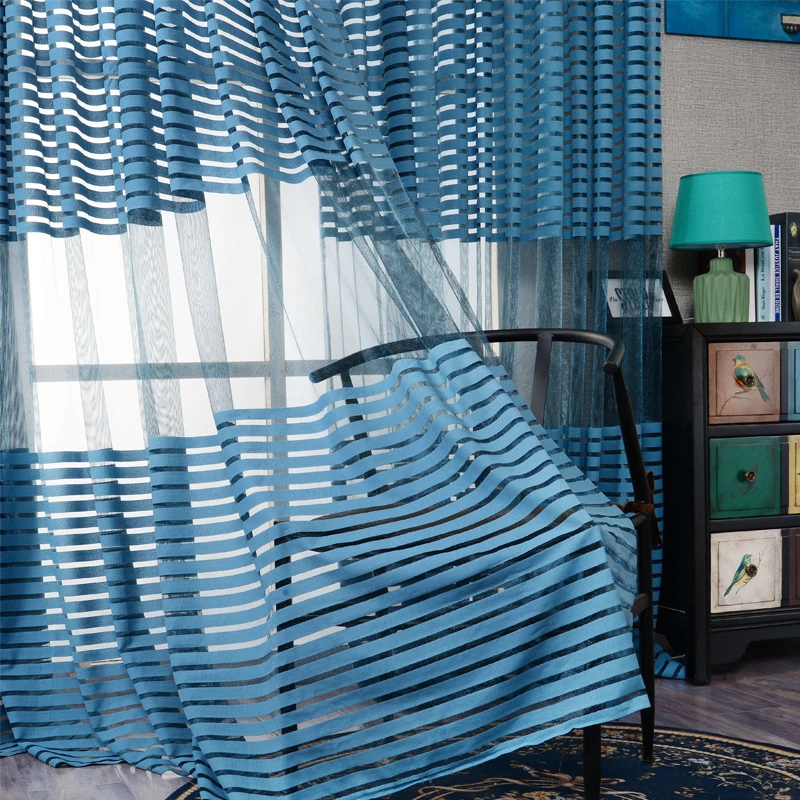 

Modern Striped Tulle Curtains for Living Room, Bedroom Window Sheer Blinds, Finished Voile Curtains, Drapes