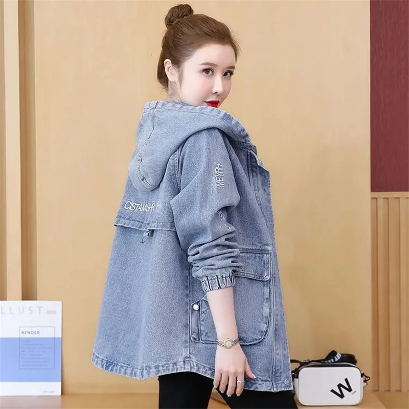 2024 New Women Denim Jacket Spring Autumn Casual Versatile Hooded Short Jeans Coat Female Slim Fashion Jacket Tops