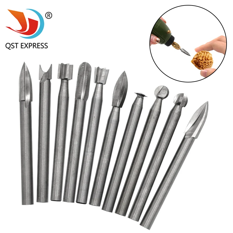 Mini Wood Carving Cutter Electric Grinder Head Drill Bits 3mm 6mm Shank Woodworking Engraving Knife HSS High Speed Steel