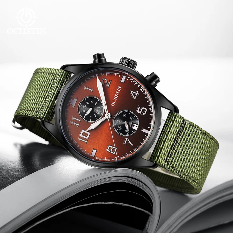 OCHSTIN Original Multifunction Movement Luminous Hand Watch Man Waterproof Nylon Strap Calendar Chronograph Luxury Wristwatch