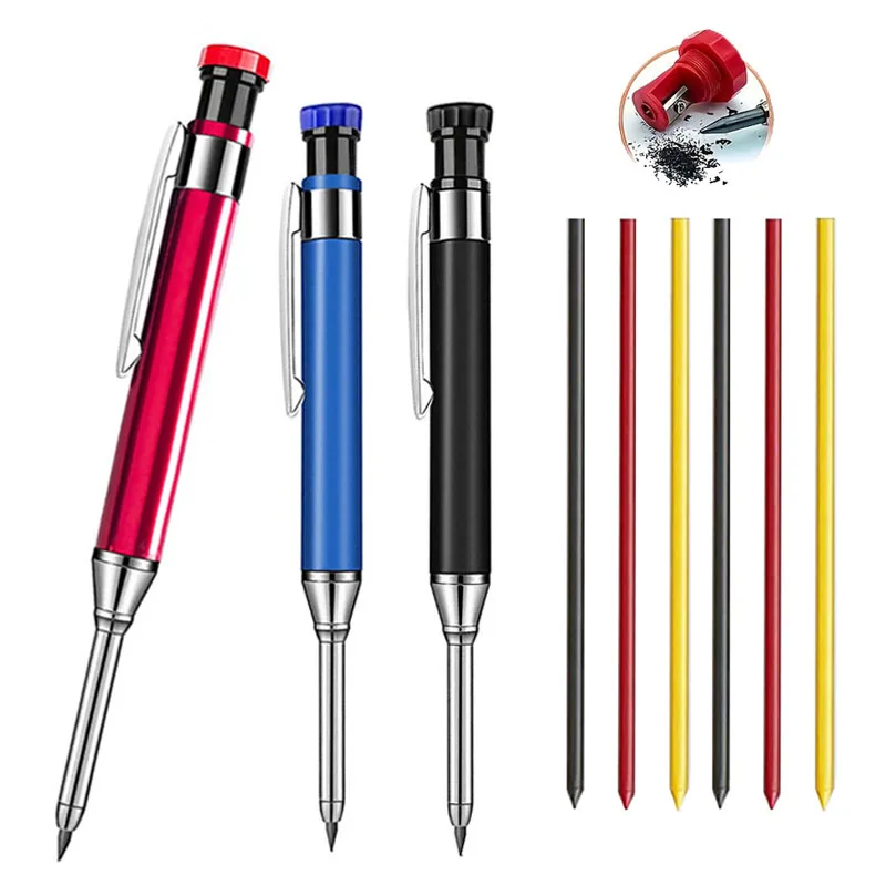 2.8mm Woodworking Solid Automatic Pencil Set with Pencil Sharpener 2B Black Yellow Red Lead Core Deep Hole Marking Pencil