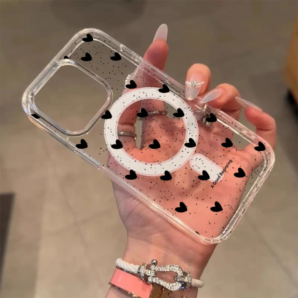 Einfache Herz-Polka-Dot-Stoßfeste Hülle für iPhone 15 17 Pro Max Hüllen iPhone 11 12 13 ProMax 14 16 Plus 16E Klare Magnetische Abdeckung – Detail 8