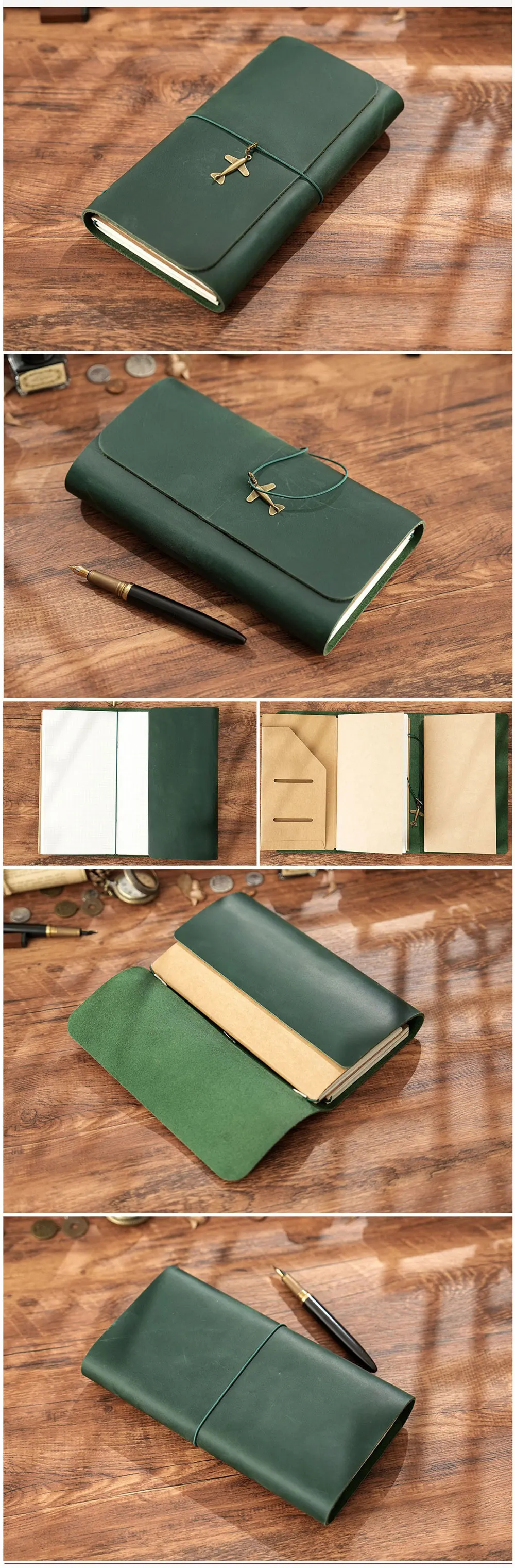 A5 Three Fold Journal Real Leather Notebook Refillable Vintage Style Diary Traveler Note Books Back to School Gift