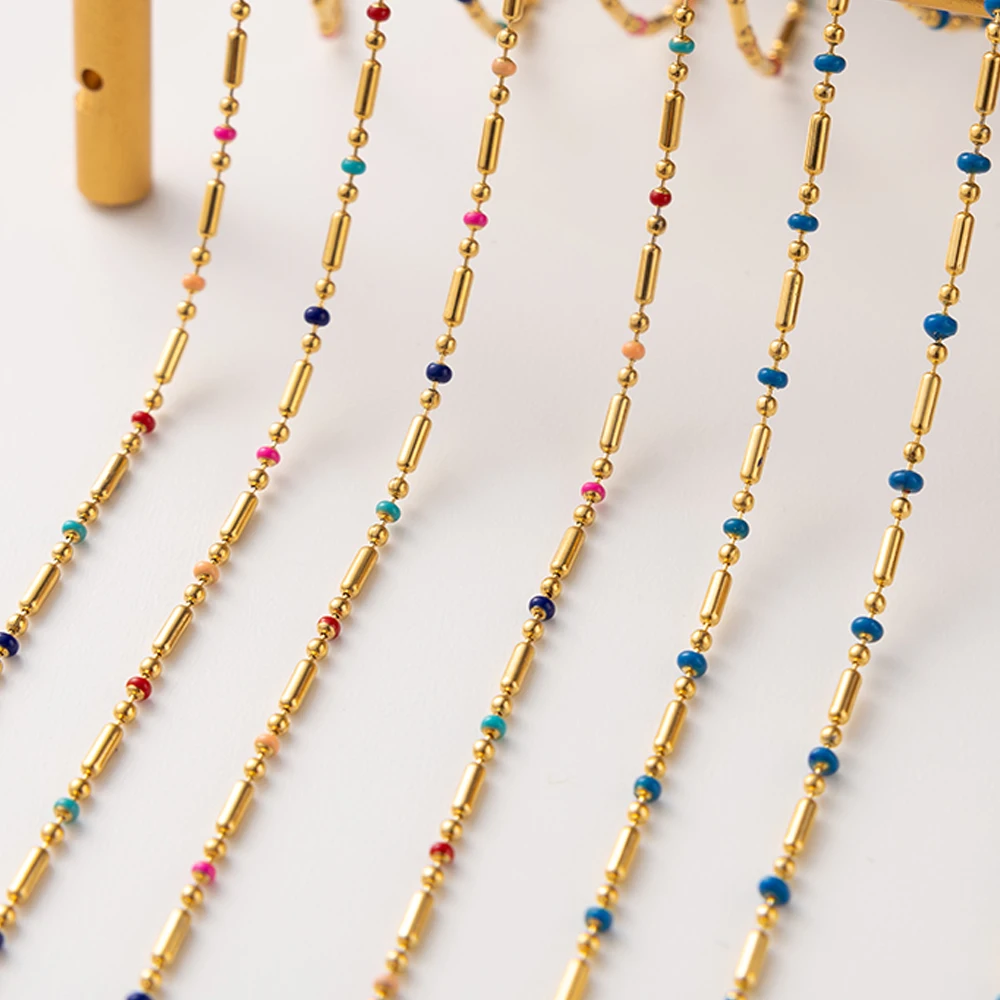 

1 Meter Stainless Steel Colorful Enamel Beads Ball Link Chains For DIY Necklace Bracelet Anklets Jewelry Making Findings Crafts