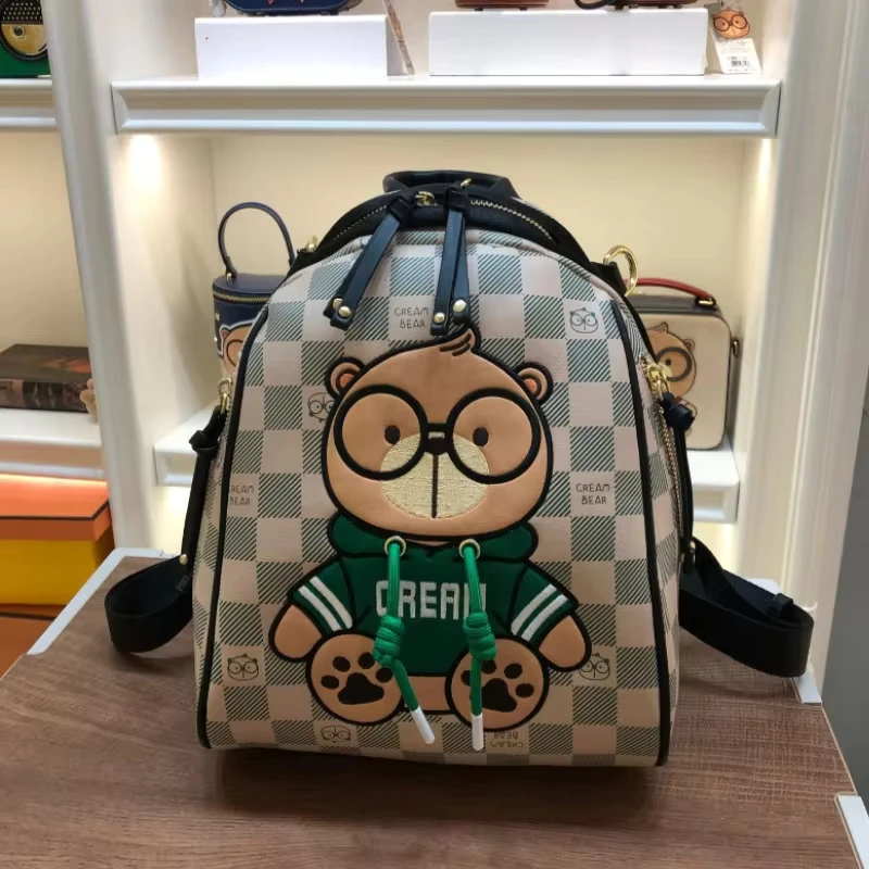 

CREAM BEAR Fashion Casual Backpacks Shouldered Portable Cartoon Lovely Ladies Shoulders Bag 2024 New Women Knapsack Hot Sale