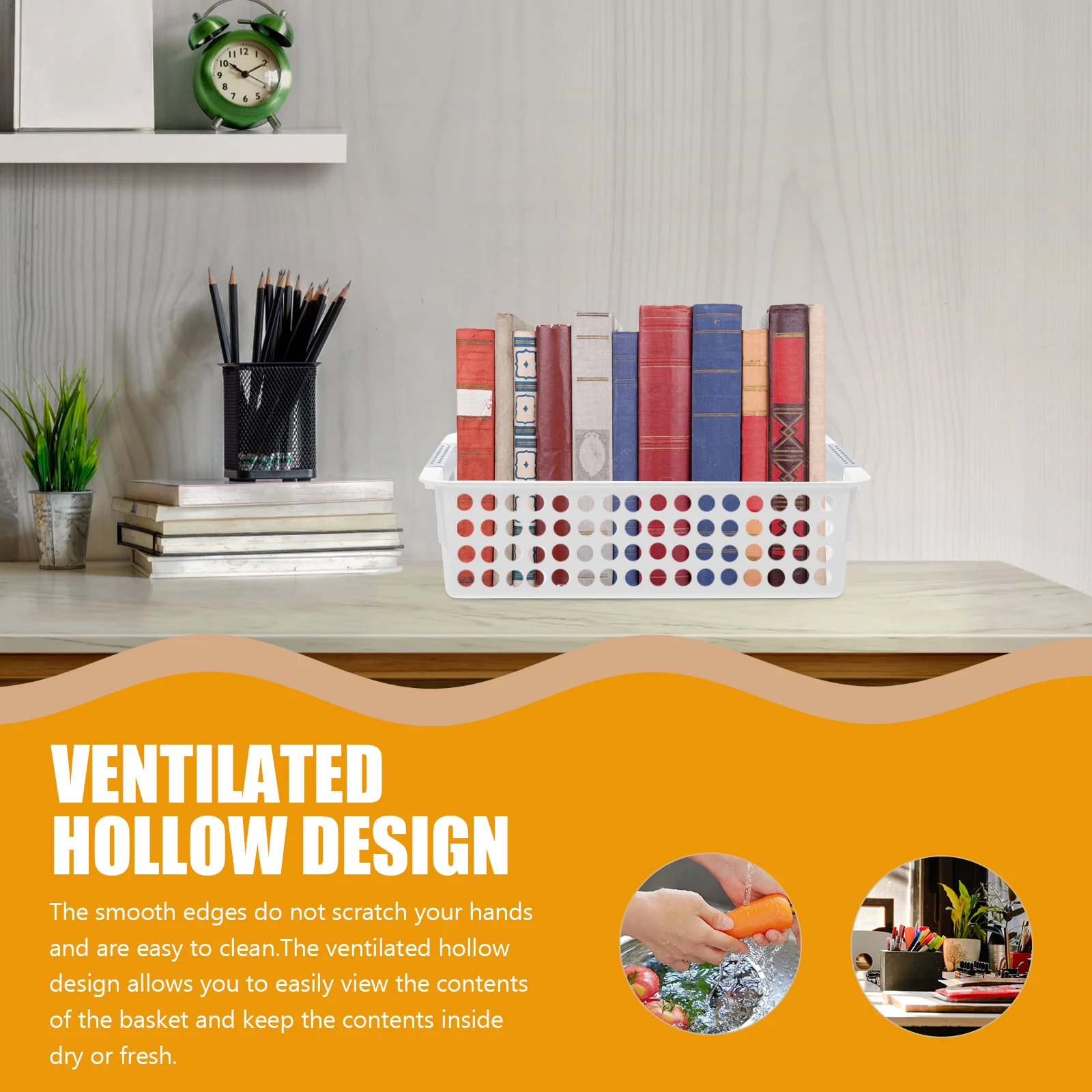 

5Pcs Plastic Hollow Storage Basket Set Ventilated Desktop Storage Bins for Home Office Organizer Household Use