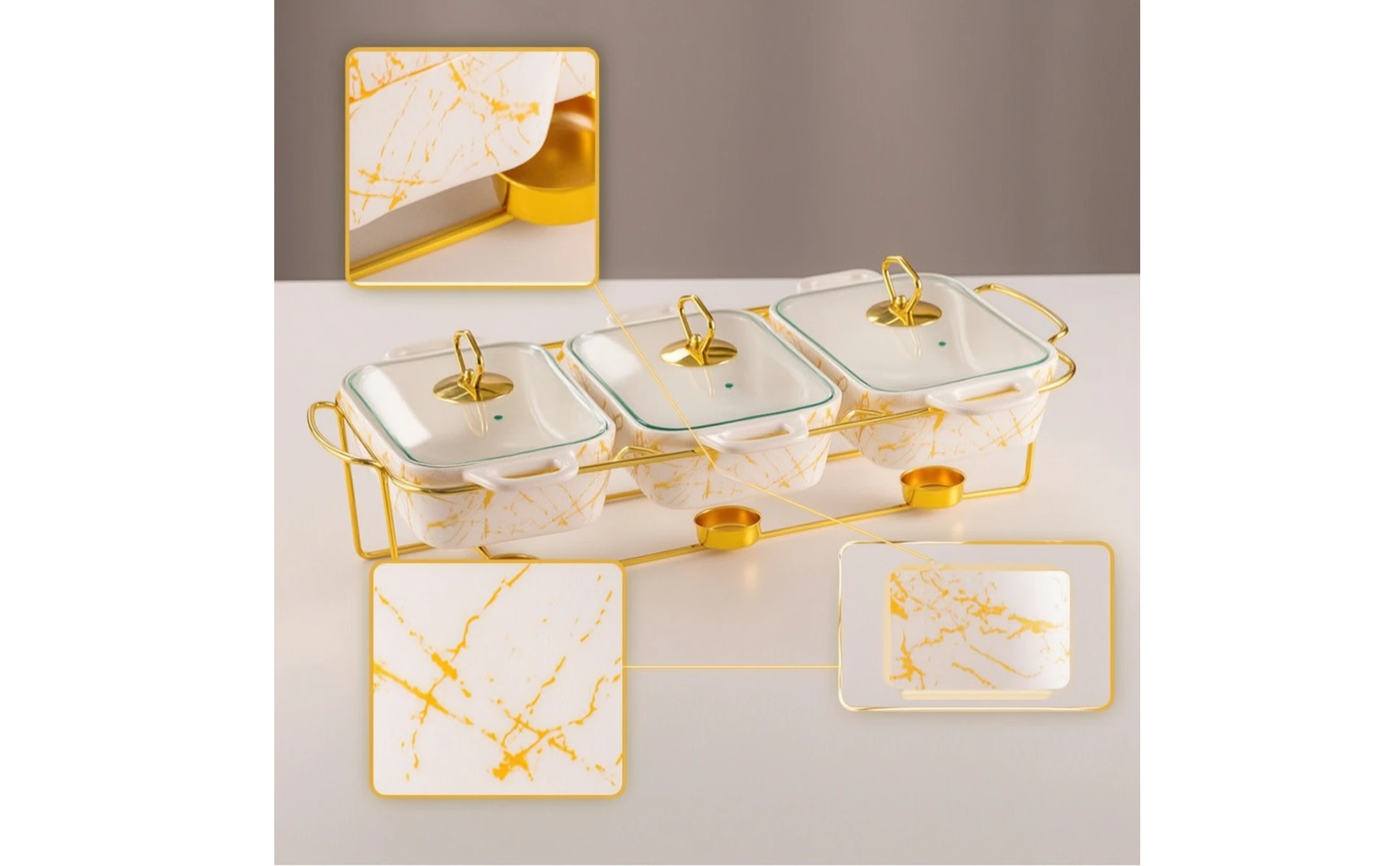 Casserole Dish Set with Rack Glazed Rotating Buffet Server Ceramic Baking Dish with Lid Contemporary Bakeware Classic for Hosts