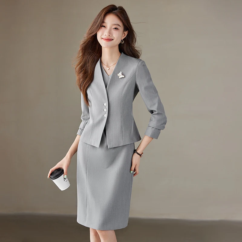 

Formal Women Blazers Business Office Work Wear with Blazers and Dress OL Styles Professional Career Interview Outfits Set