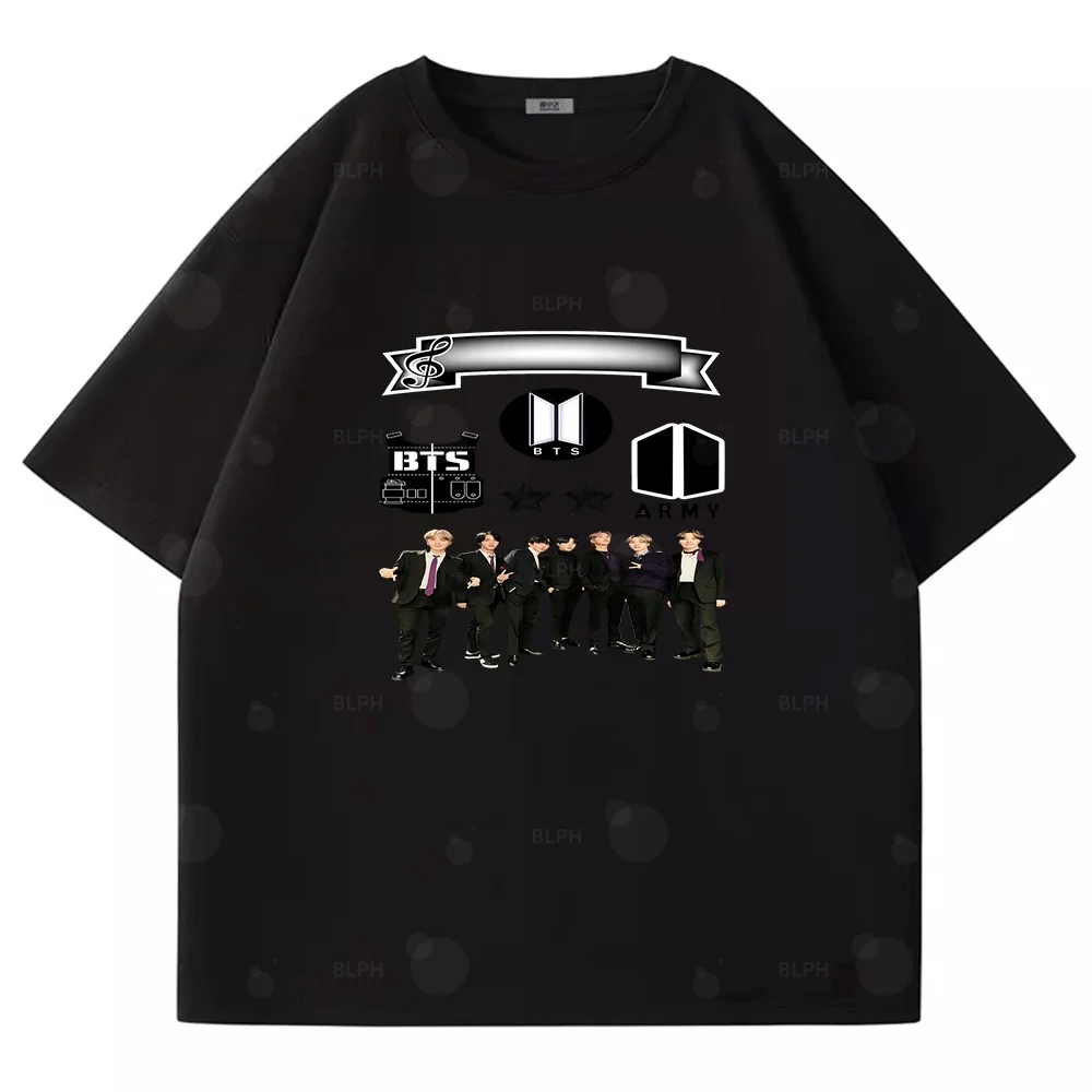 

BTS Y2K BT21 Graphic Couple T-shirt K-pop Idol Printed Matching Family Outfits Casual Short Sleeve Tops for Men Women