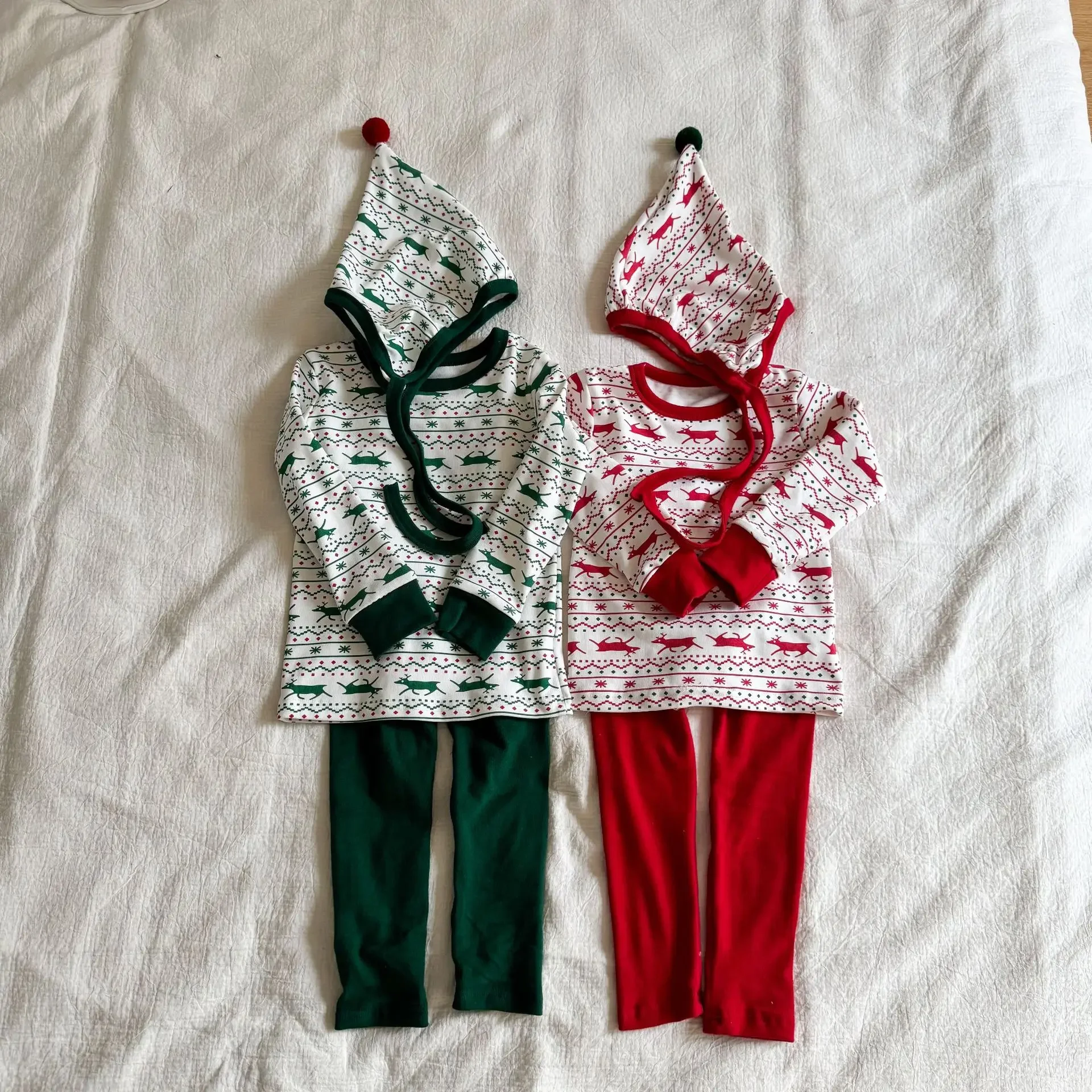 

Christmas Pajamas Set Full Of Print Sleep Wear 3 Pcs Sleepwear Kids Girls Blouse Full Length Pants With Hat