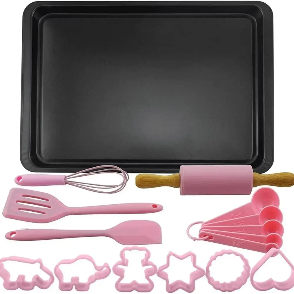 

Pink 16-Piece Nonstick Layered Cookie Baking Set with Cutters and Mini Pin for DIY Kitchen Fun