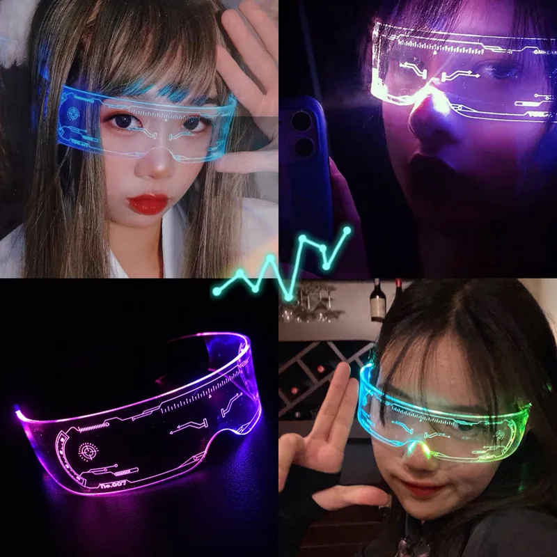 Luminous Glasses Cyberpunk Future Style Seven Colors Dazzling Light Science Fiction Fashion LED Technology Eye Mask Party Atmosp