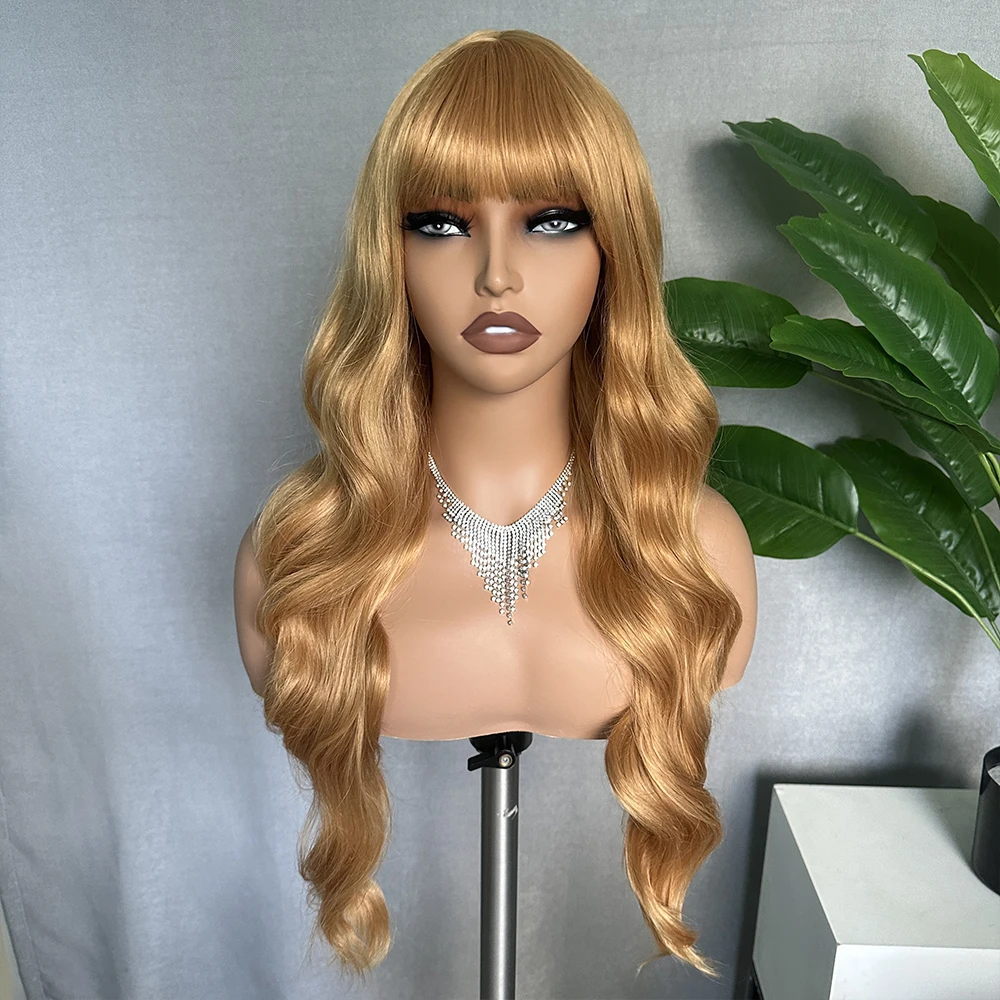 

IPARTY 26 Inch Synthetic Wig with Bangs Long Loose Wave Silky Fluffy Hair for Women Honey Blonde Heat Resistant Fiber Daily Use
