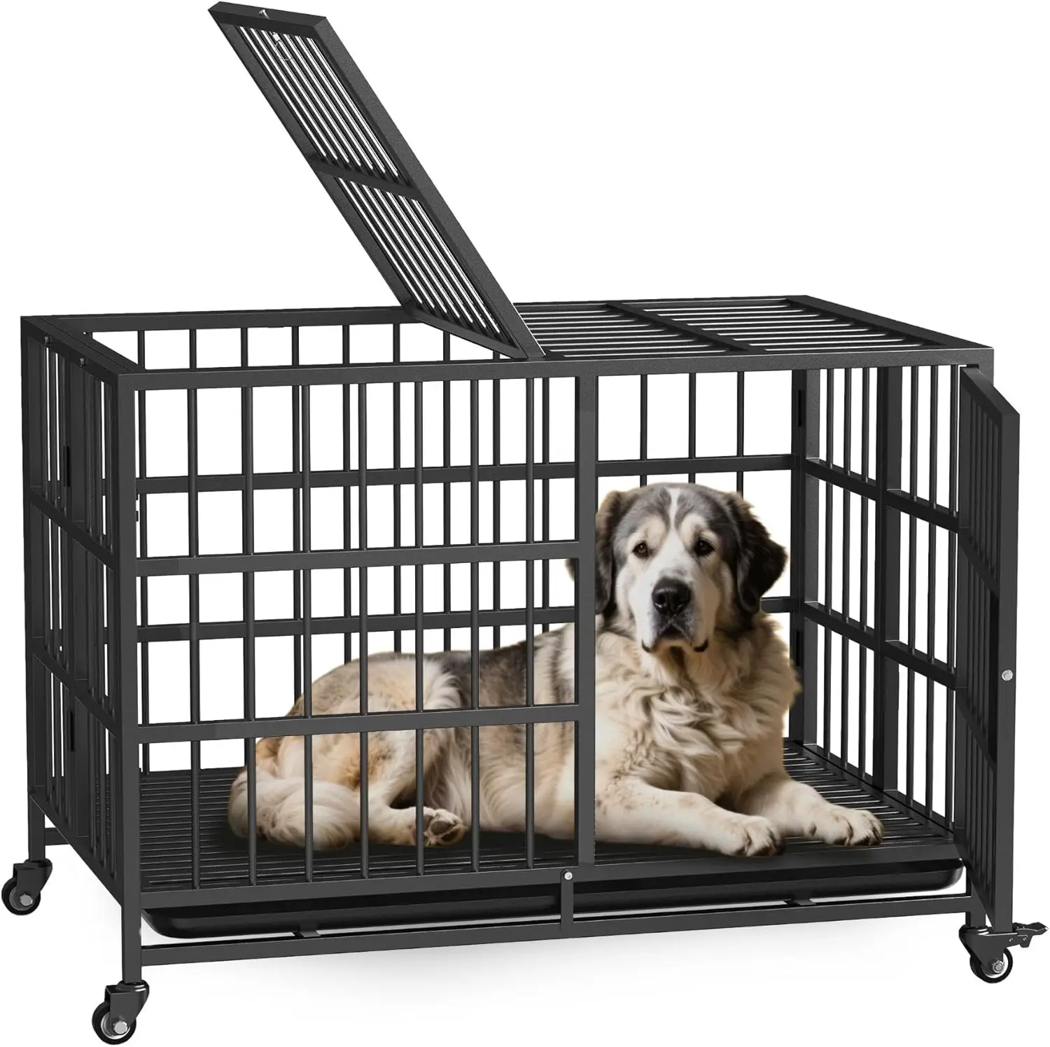 

42in Heavy Duty Dog Crate, Rust-Resistant Folding Metal XXL Dog Cage Suitable for Medium to Large Dogs, New Upgrade Single-Hande
