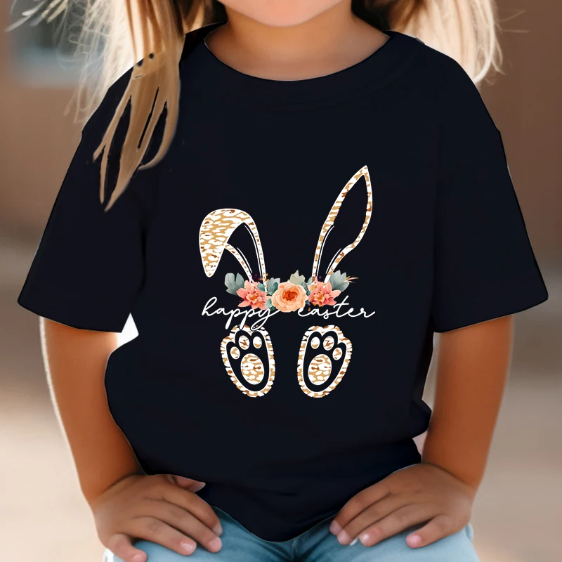 Kids T-shirt Leopard Print Rabbit Flower Print T Shirt Girl Boy O-Neck Short Sleeve Summer Tops Bad Bunny Cartoon Kids Clothes