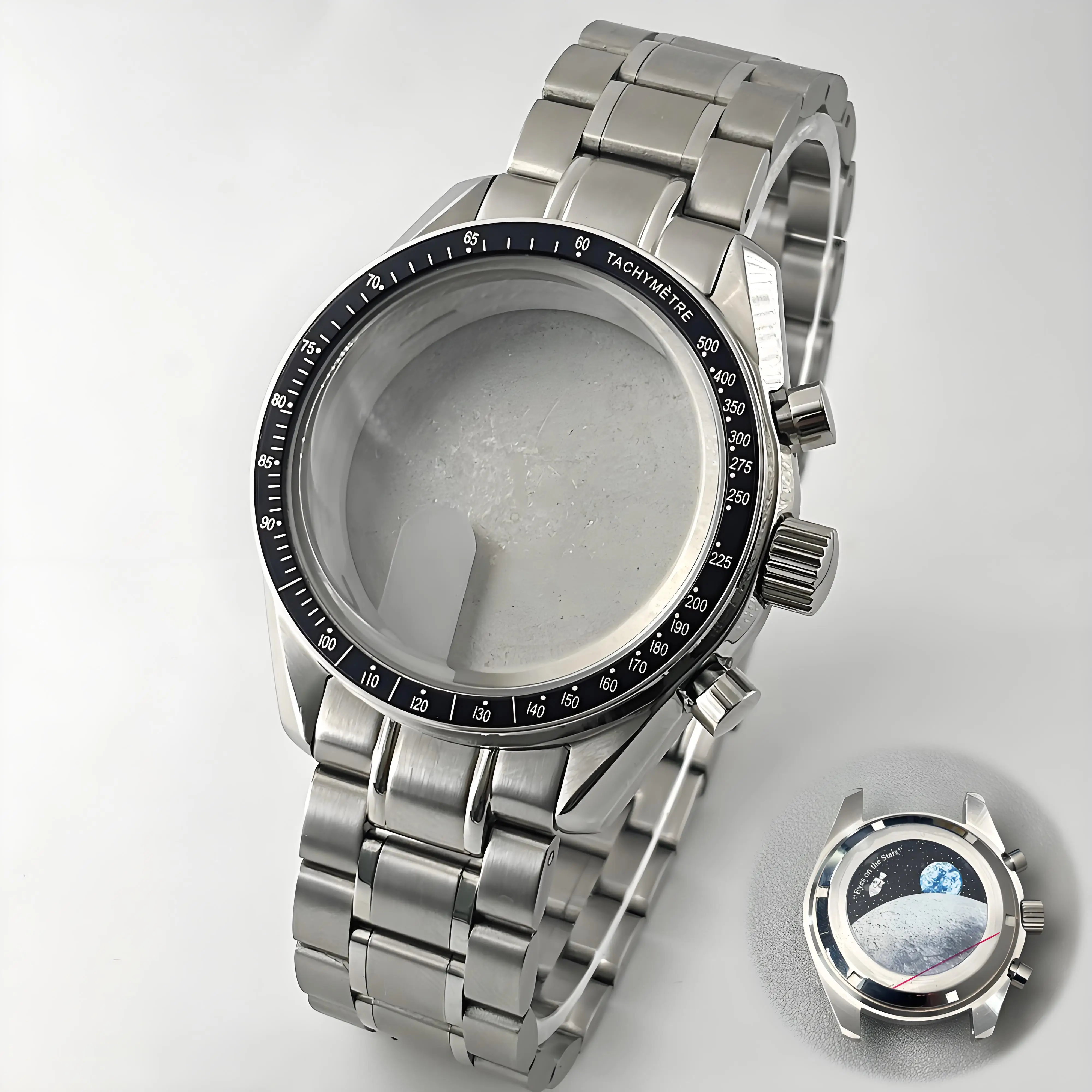 39.7mm VK63 Chronograph Watch Case Moon Metal Business Seal Back Design Mission Moon Swatch Style