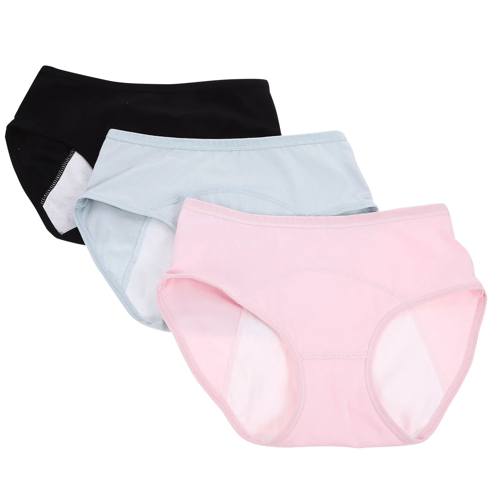 

3Pcs Period Briefs Leak-Proof Breathable Comfortable Middle-Waist Menstruation Pants Moisture-Absorbing Flexible Physiological