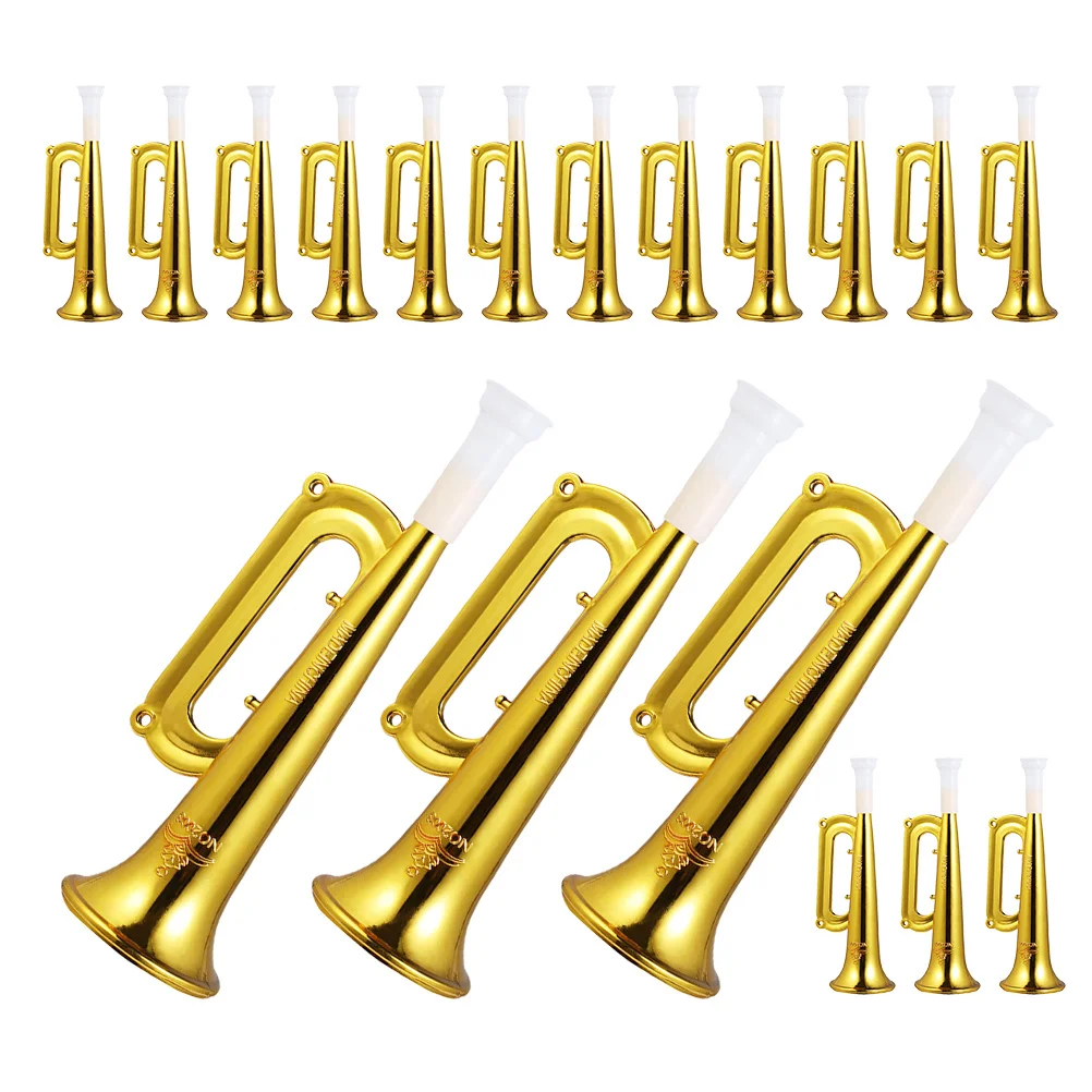 Accessoires de joie en corne en plastique de couleur dorée, 18 pièces, pour jeux de sport, Concerts, célébrations, poignée légère et confortable