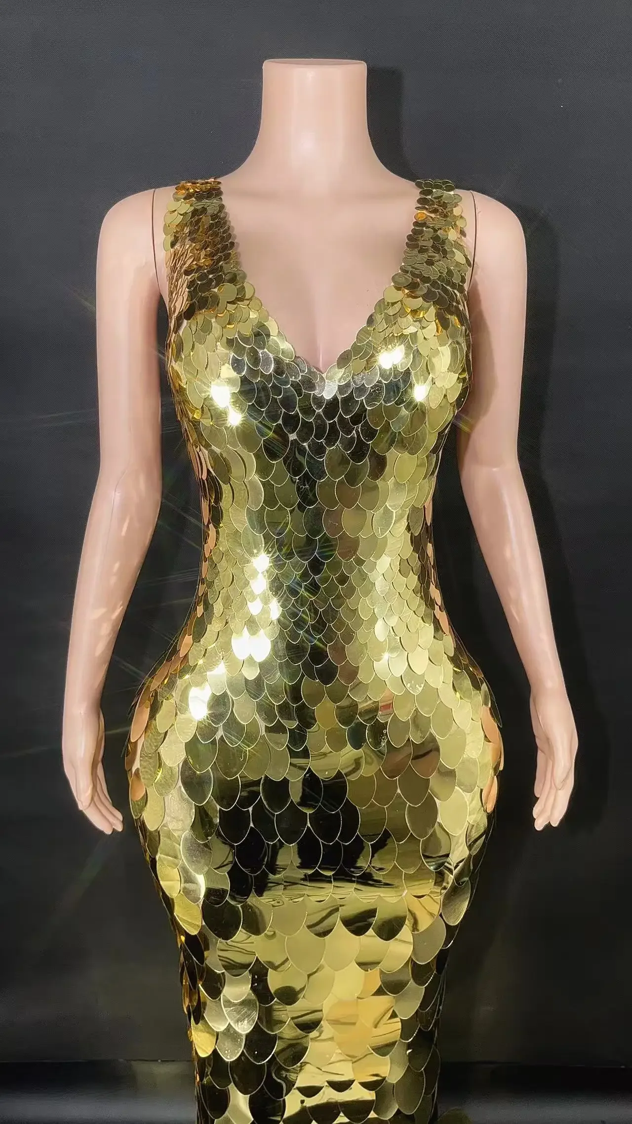 Fashion Silver Mirror Reflective V-neck Sleeveless Concert Costume Ballroom Performance Wear Dance Dress Sets for Women