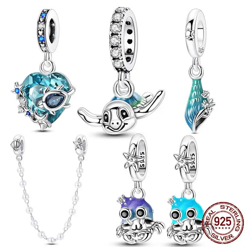 

100% 925 Sterling Silver Charms Sea Turtle Conch Shell Pendant Fit Women Original Bracelet DIY Jewelry Gift