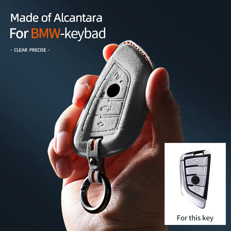 Alcantara Car Key Case Cover For BMW X1 X5 X6 1 2 3 5 7 Series F15 F16 F20 F22 F30 F32 G30 Keychain Accessories