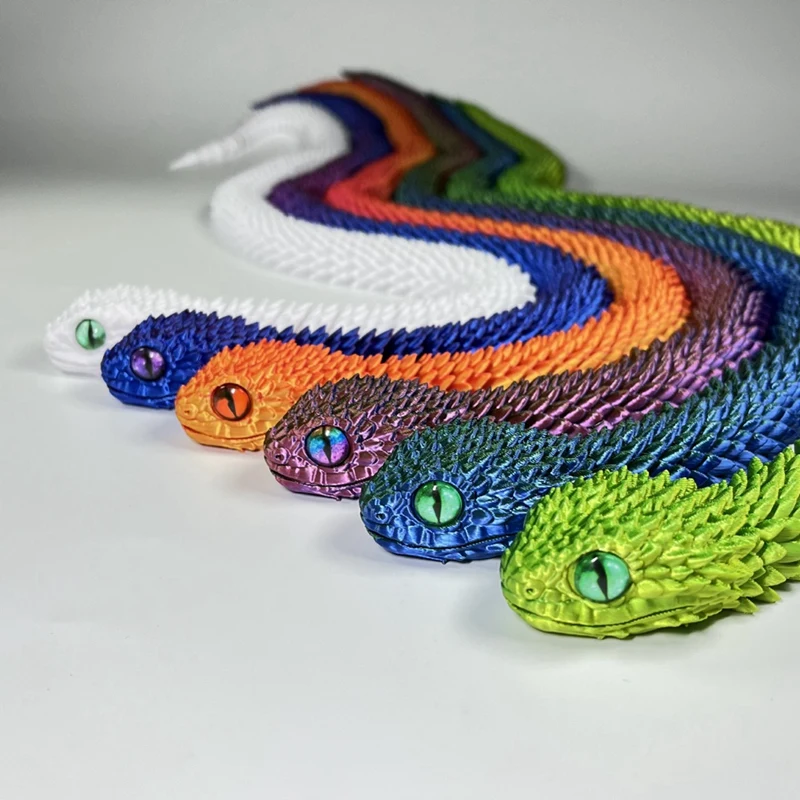 B84B 3D Viper Multi-Joint Movable Snake Model, Flexible Articulated Figure, 3D Printed Decoration, Gift, Blue-Green Gradient